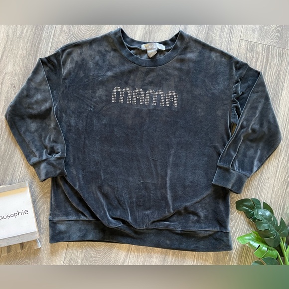 Lark + Grey “Mama” maternity velour sweatsuit in charcoal. Size M - Picture 3 of 11